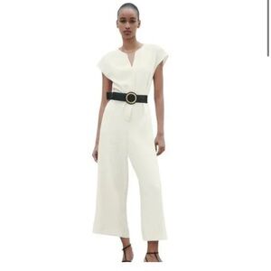ZARA RAFFIA JUMPSUIT WITH BELT ECRU SIZE M | 7739/522